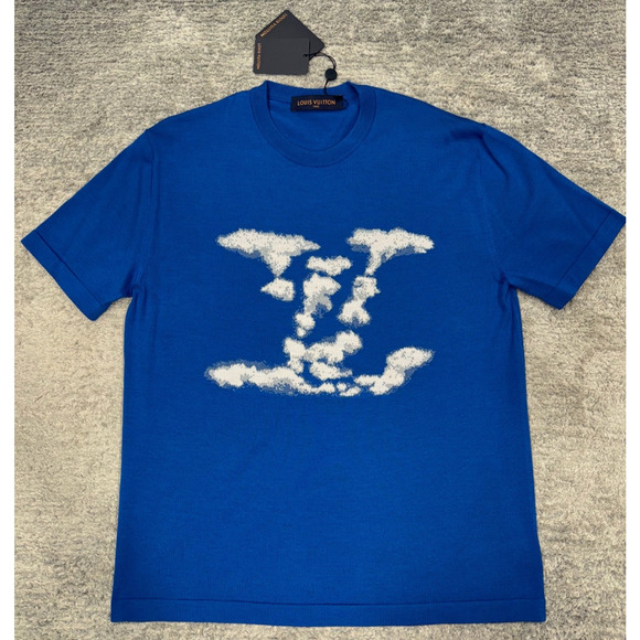 Louis Vuitton Cloud Jacquard Blue White Logo Wool Short Sleeve T-Shirt Medium M - Picture 2 of 15